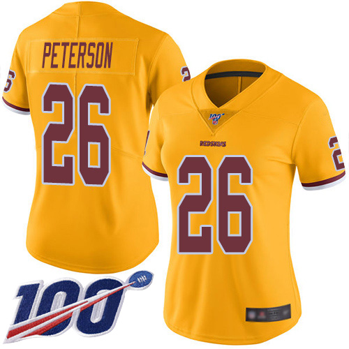 Washington Redskins Limited Gold Women Adrian Peterson Jersey NFL Football #26 100th Season Rush->youth nfl jersey->Youth Jersey